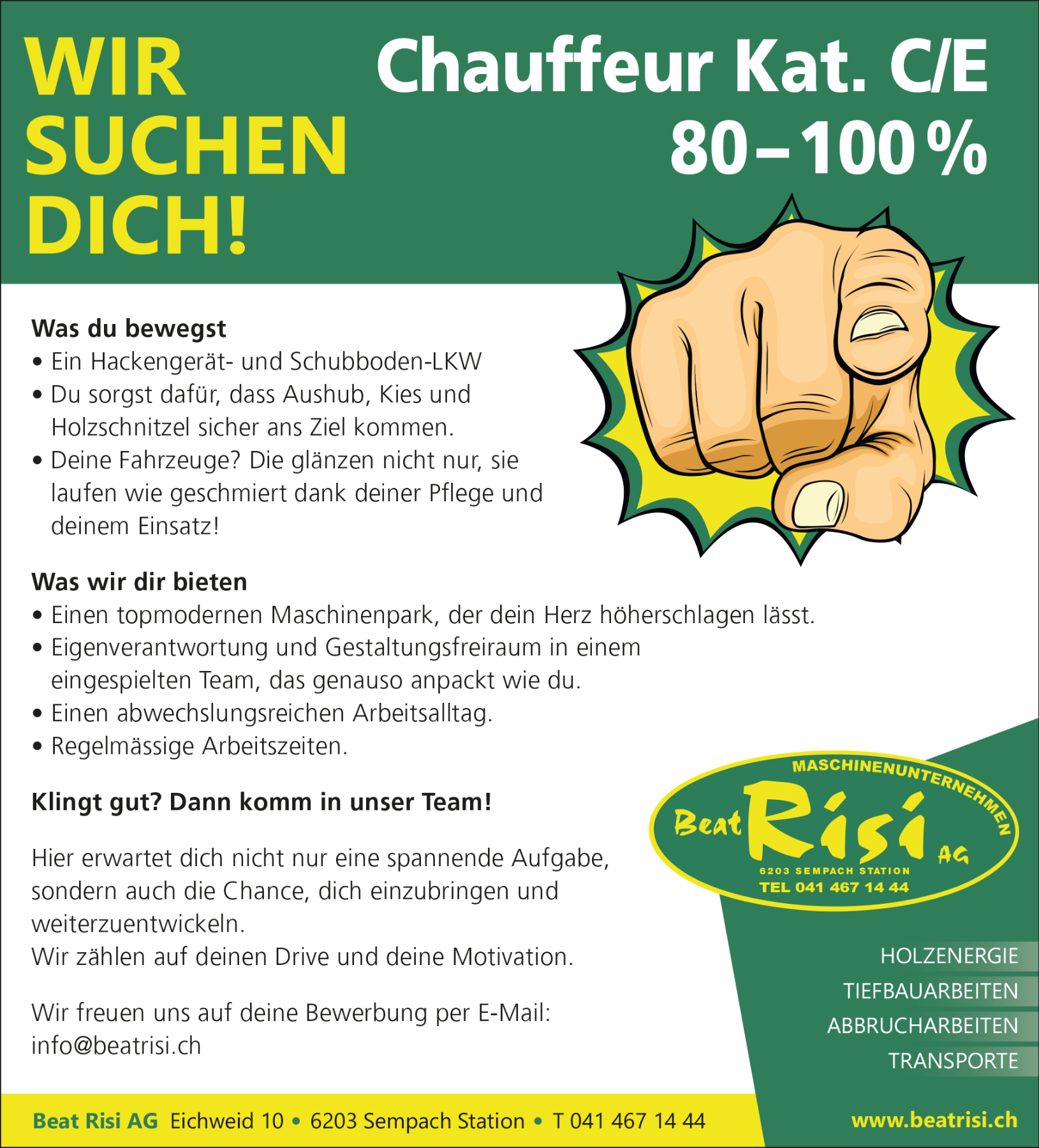 Gesucht: Chauffeur Kat. C/E 80 – 100 %